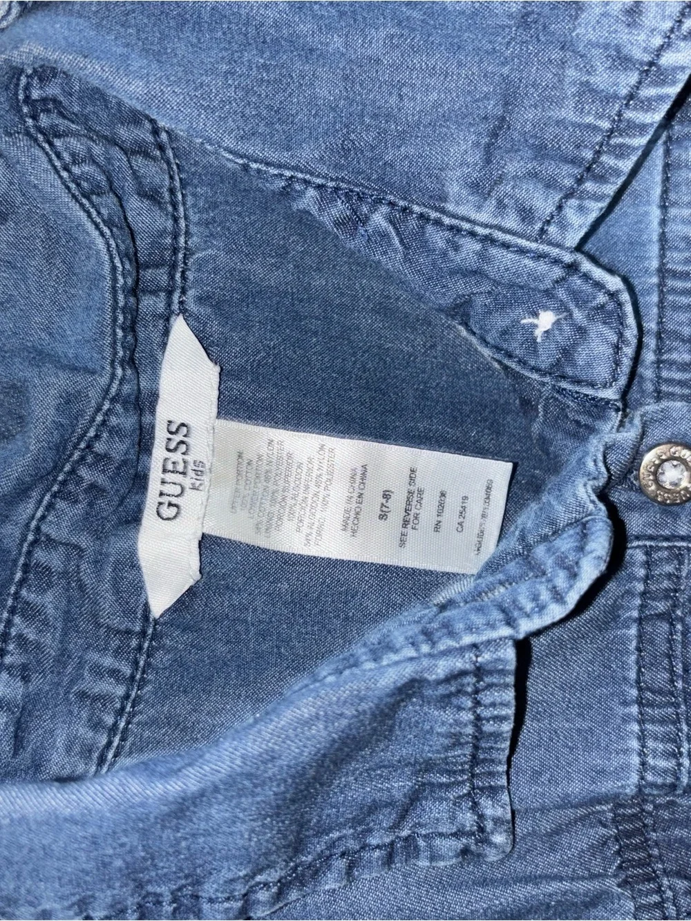 Guess Kids Denim & Lace Sleeveless Dress Blue and White